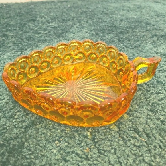 Vintage LE Smith Sun & Moon Golden Amber Candy Dish Rare Shape 8x5.5" Multi-Use - Picture 2 of 5